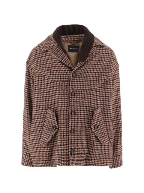 Emporio Armani houndstooth-pattern ribbed-collar jacket