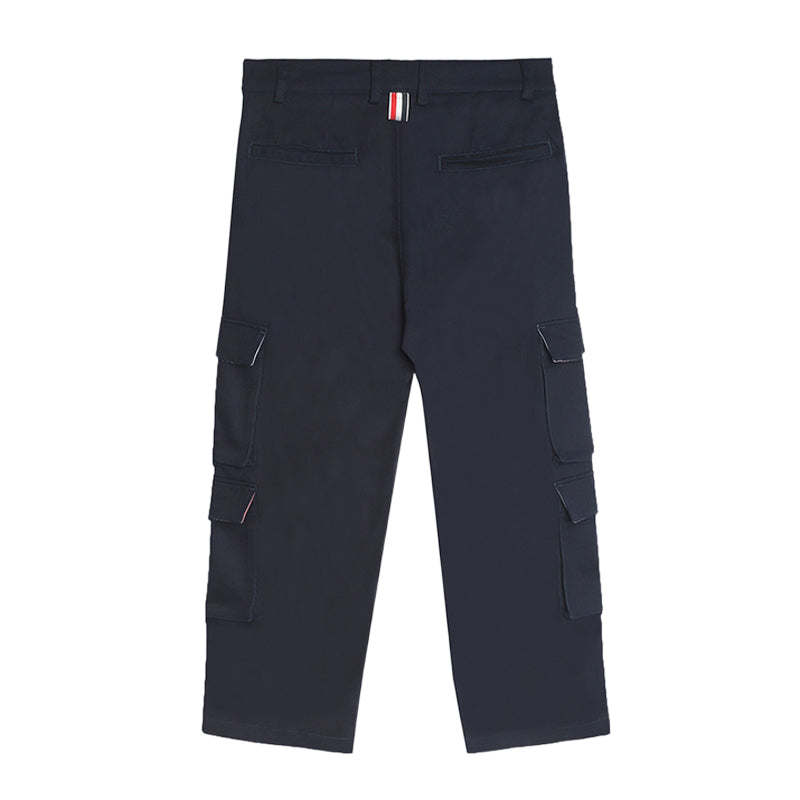 Thom Browne Style Men's Casual Cargo Pants - 100% Cotton with Adjustable Backstrap with Signature...