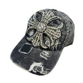 Rhinestone Cross Distressed Denim Baseball Cap Vintage Y2K Women Hat