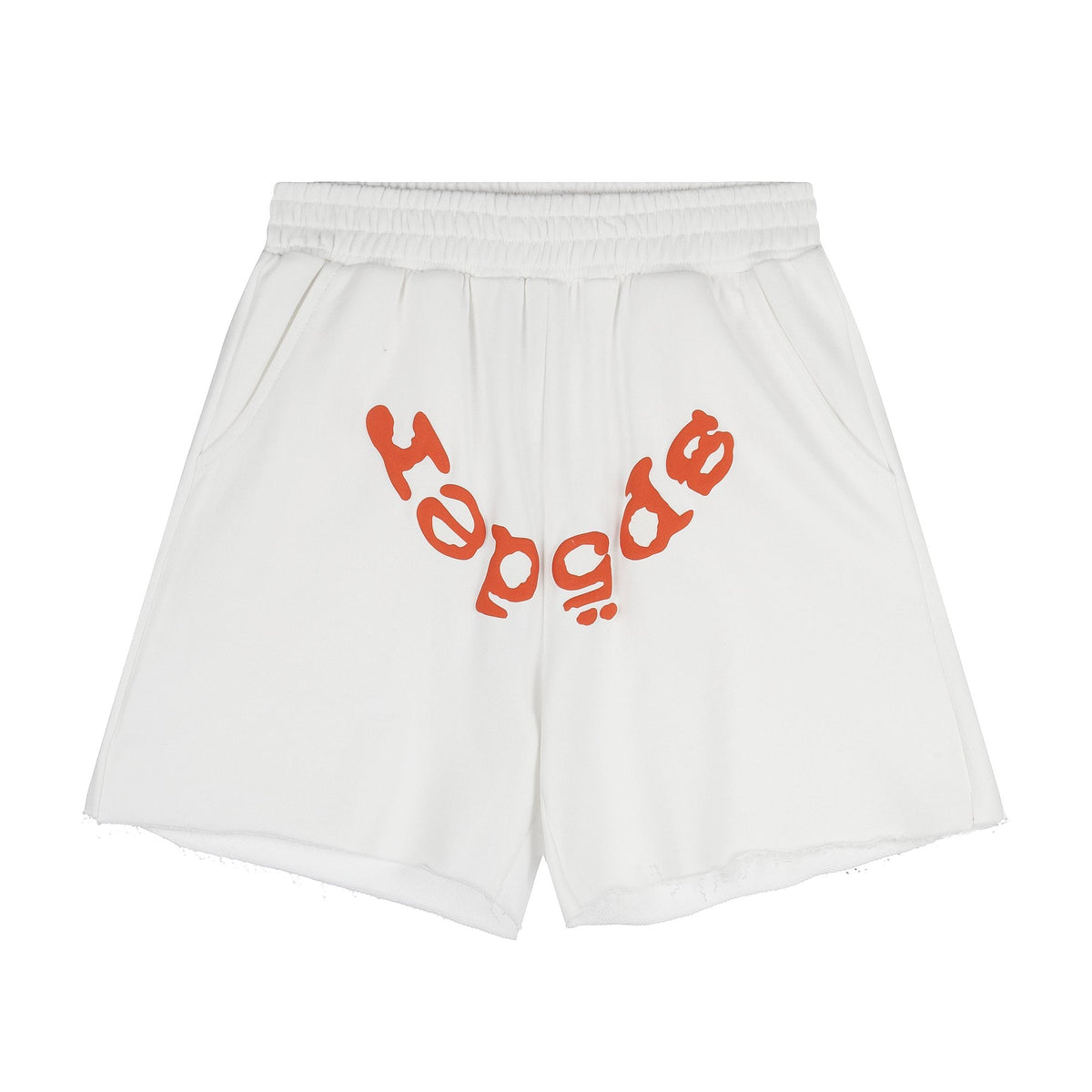 Sp5der Curved Wordmark Raw-Hem Shorts