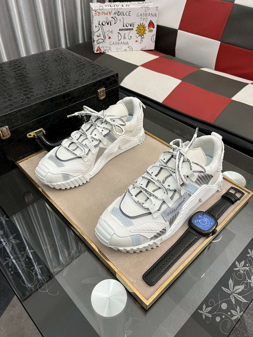 Dolce & Gabbana White and Light Gray Chunky Sneakers
