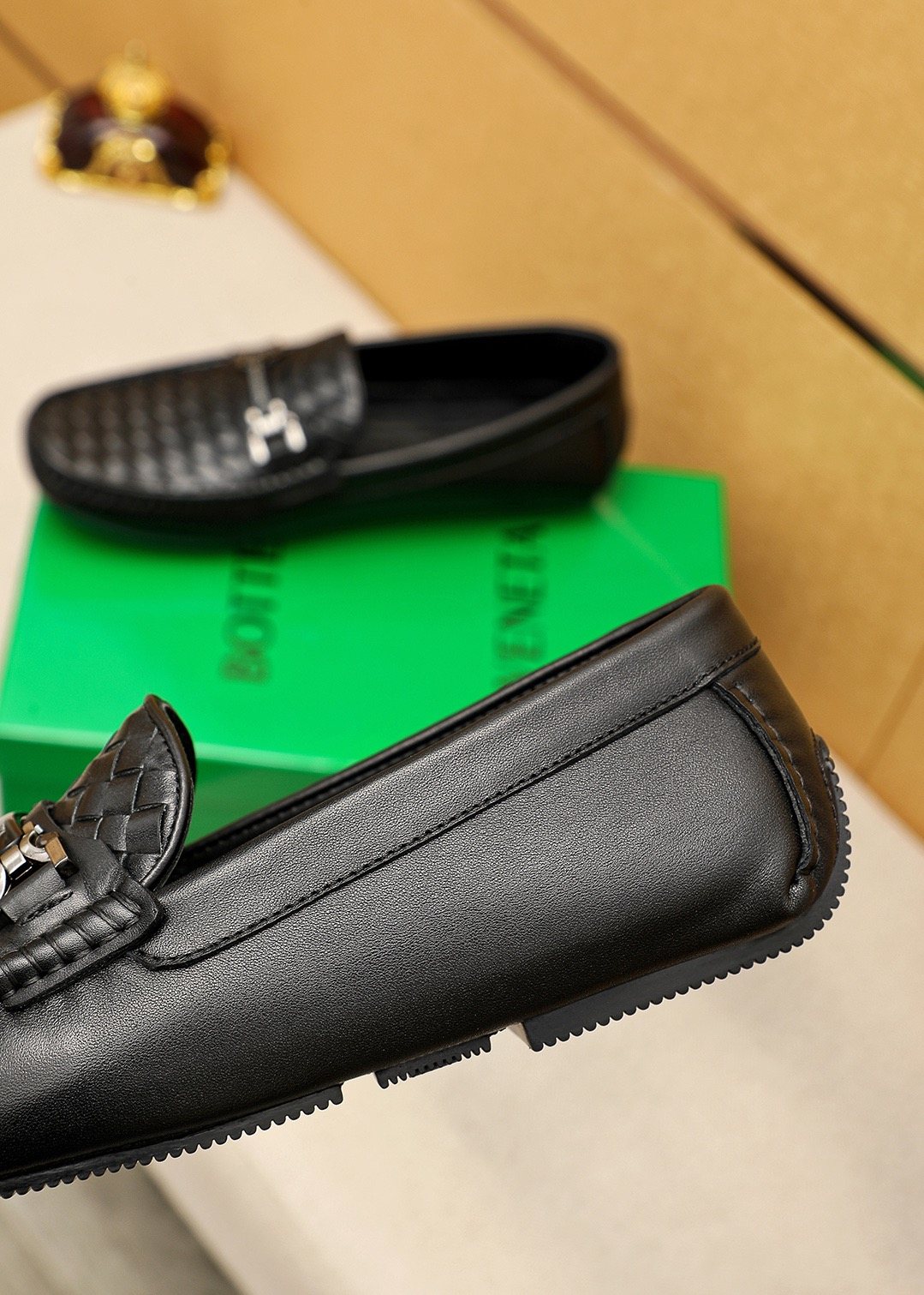 Bottega Veneta Black Woven Slip-On Loafers