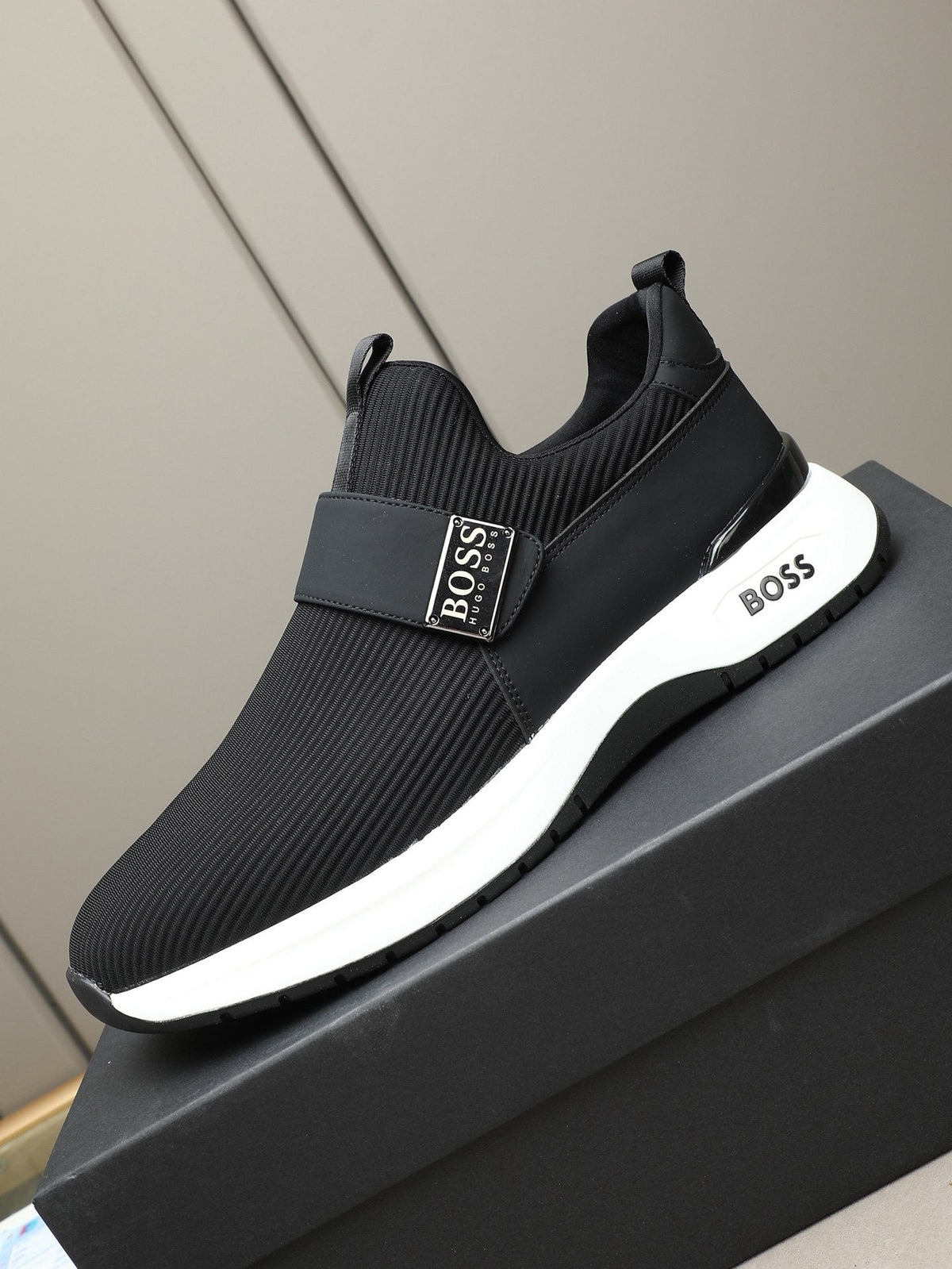 Hugo Boss Ribbed Knit Strap Slip-On Shoes