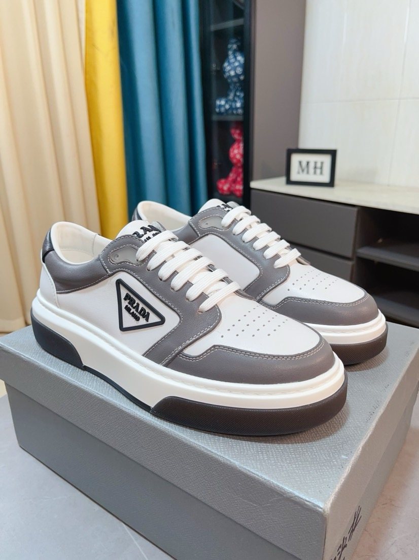 Prada Men's Black, White & Taupe Low-Top Sneakers